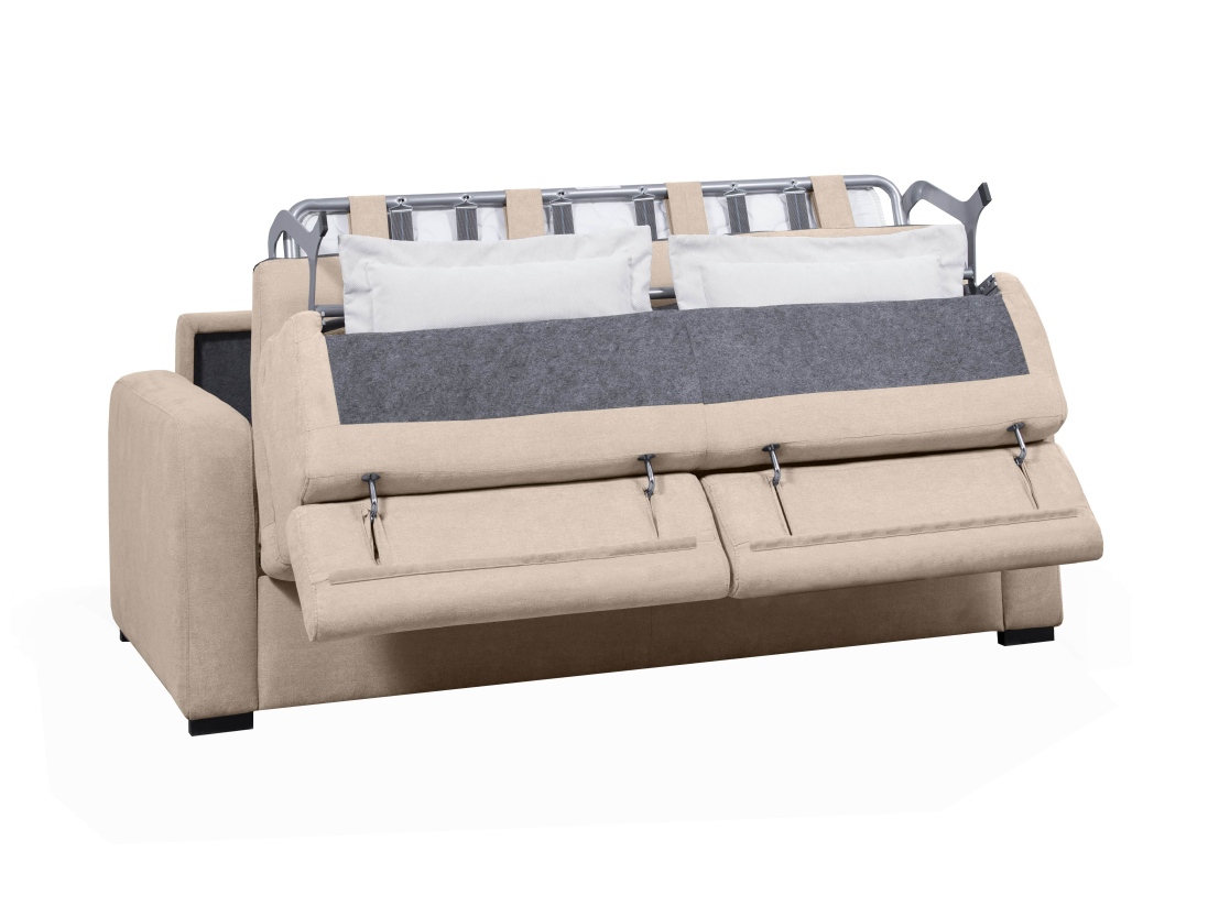 Canapé CAROLE convertible express 3 places couchage 160x190cm avec têtières réglables en tissu - épaisseur matelas 13cm