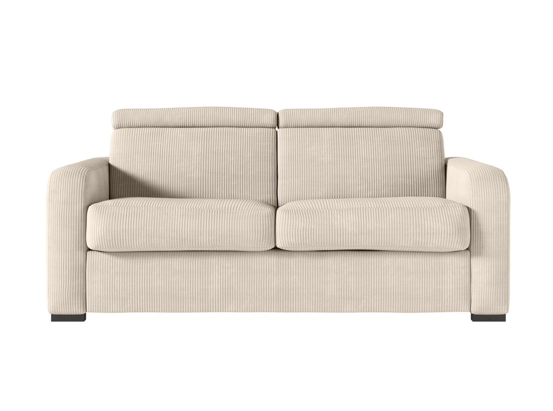 Canapé CAROLE convertible express 3 places couchage 160x190cm têtières réglables en velours côtelé - épaisseur matelas 13cm