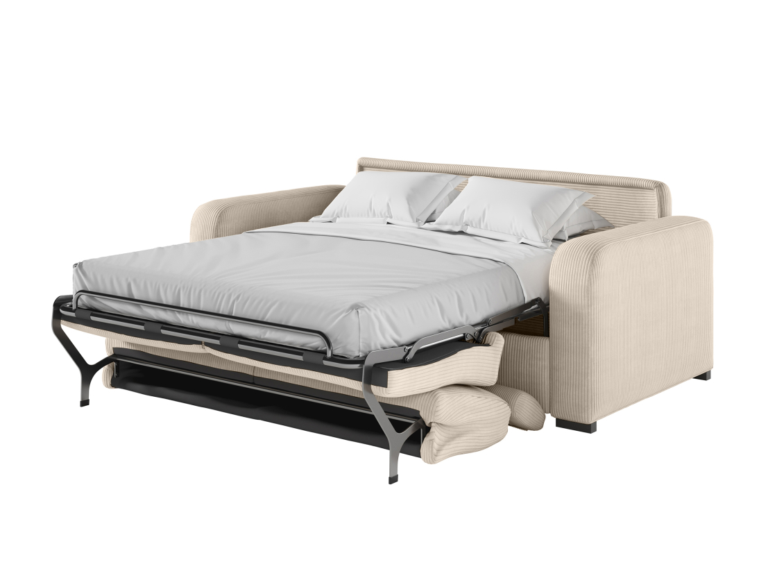Canapé CAROLE convertible express 3 places couchage 160x190cm têtières réglables en velours côtelé - épaisseur matelas 13cm
