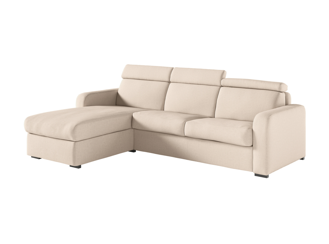 Canapé CAROLE d'angle convertible express 4 places couchage 140x190cm avec têtières réglables en tissu - épaisseur matelas 13cm