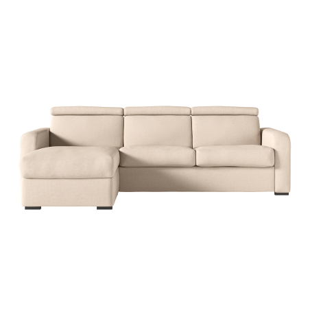 Canapé CAROLE d'angle convertible express 4 places couchage 140x190cm avec têtières réglables en tissu - épaisseur matelas 13cm