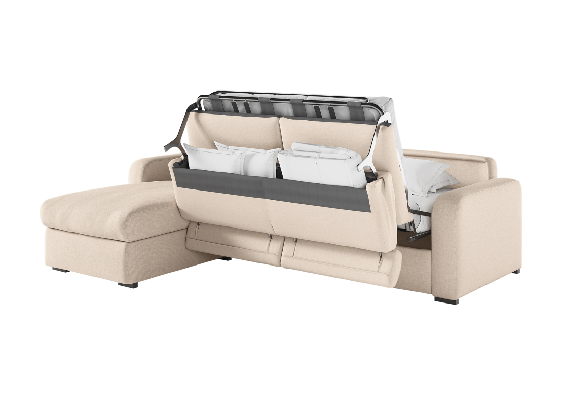 Canapé CAROLE d'angle convertible express 4 places couchage 140x190cm avec têtières réglables en tissu - épaisseur matelas 13cm