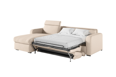 Canapé CAROLE d'angle convertible express 4 places couchage 140x190cm avec têtières réglables en tissu - épaisseur matelas 13cm
