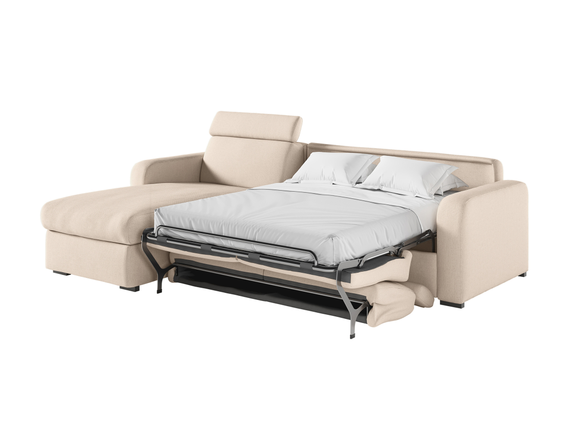 Canapé CAROLE d'angle convertible express 4 places couchage 140x190cm avec têtières réglables en tissu - épaisseur matelas 13cm