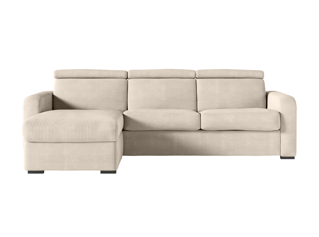 Canapé CAROLE d'angle convertible express 4 places couchage 140x190cm têtières réglables velours côtelé - épaisseur matelas 13cm