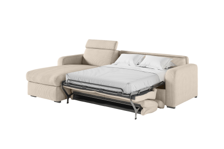Canapé CAROLE d'angle convertible express 4 places couchage 140x190cm têtières réglables velours côtelé - épaisseur matelas 13cm