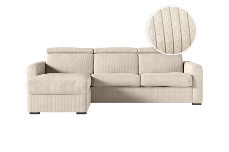 Canapé CAROLE d'angle convertible express 4 places couchage 140x190cm têtières réglables velours côtelé - épaisseur matelas 13cm