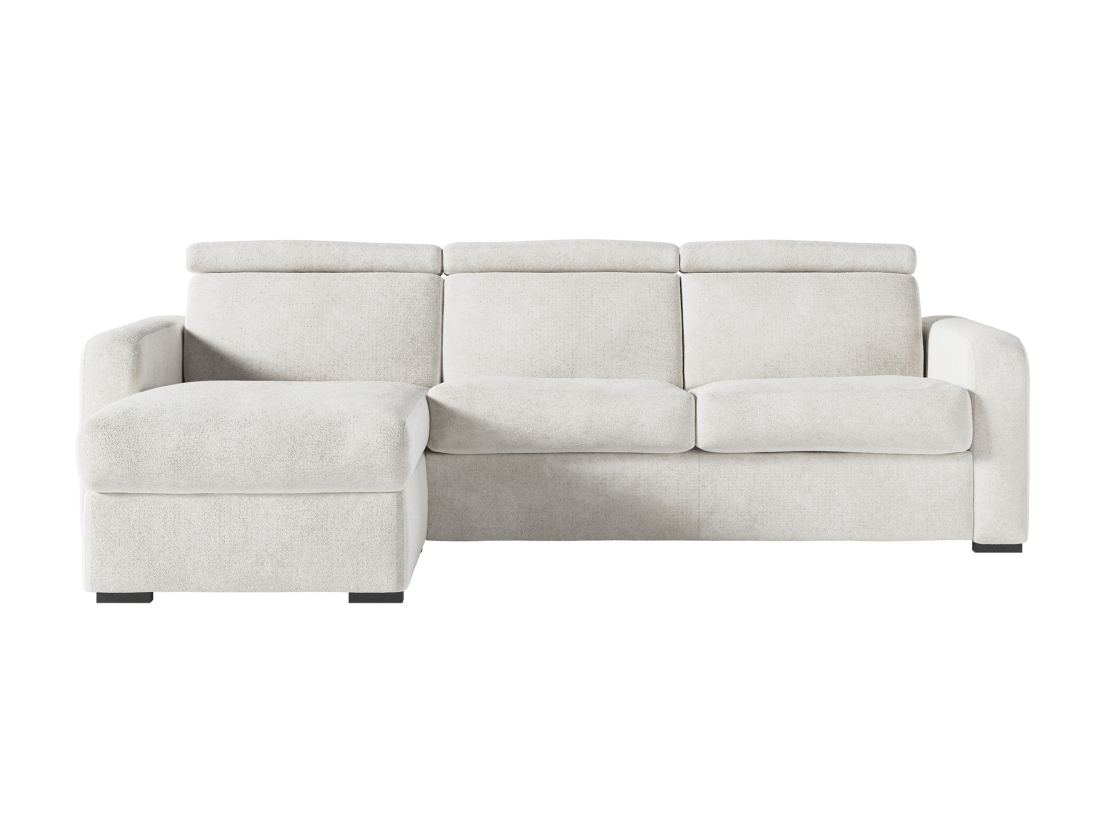 Canapé CAROLE d'angle convertible express 4 places couchage 140x190cm têtières réglables tissu bouclette -épaisseur matelas 13cm