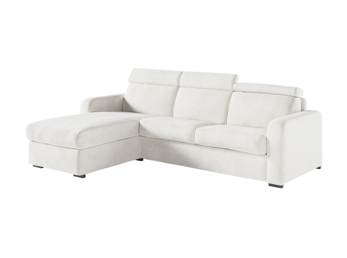 Canapé CAROLE d'angle convertible express 4 places couchage 140x190cm têtières réglables tissu bouclette -épaisseur matelas 13cm