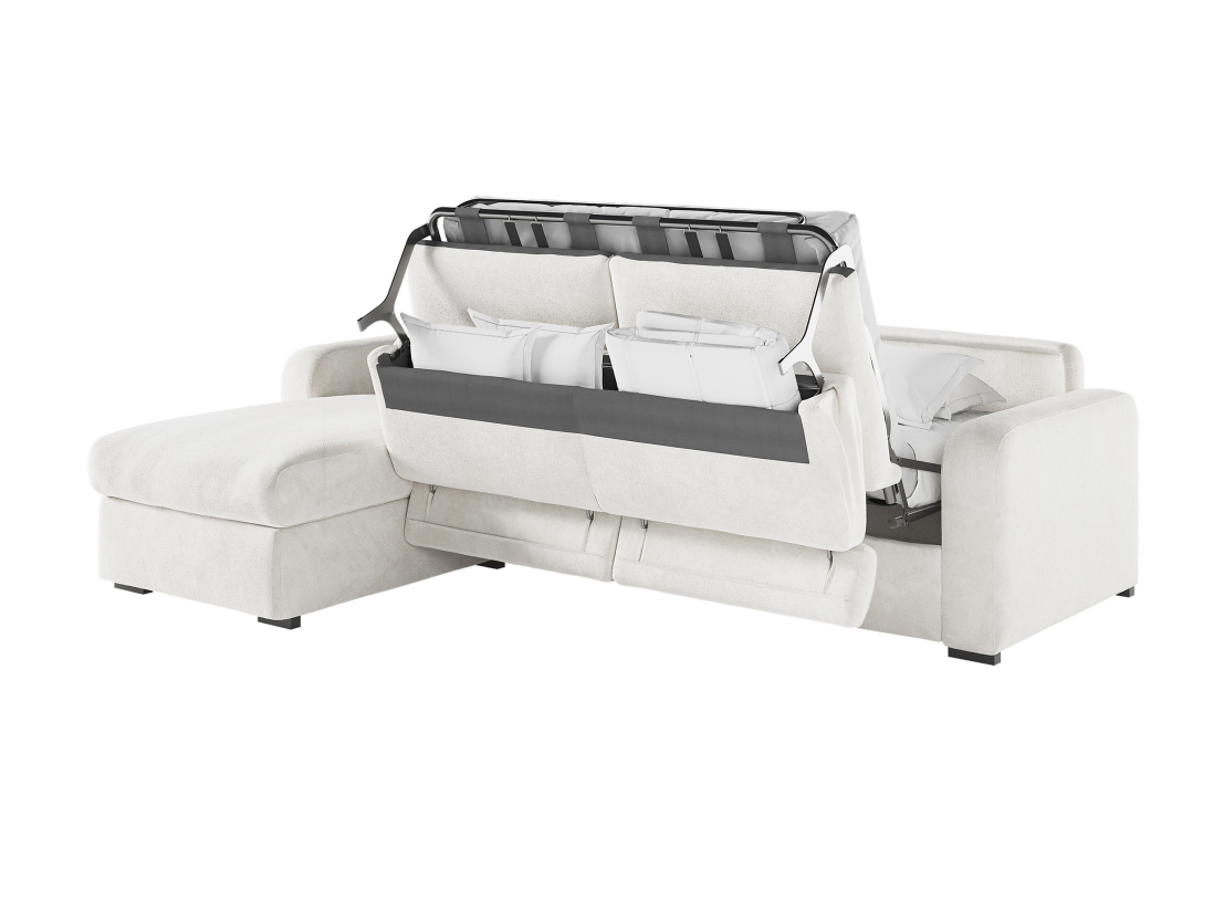 Canapé CAROLE d'angle convertible express 4 places couchage 140x190cm têtières réglables tissu bouclette -épaisseur matelas 13cm