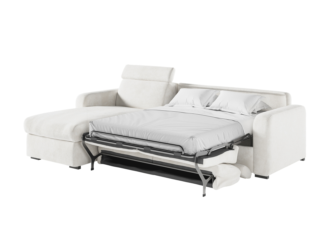 Canapé CAROLE d'angle convertible express 4 places couchage 140x190cm têtières réglables tissu bouclette -épaisseur matelas 13cm
