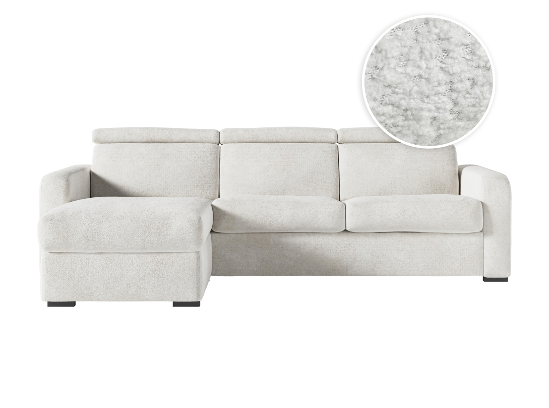 Canapé CAROLE d'angle convertible express 4 places couchage 140x190cm têtières réglables tissu bouclette -épaisseur matelas 13cm