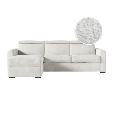 Canapé CAROLE d'angle convertible express 4 places couchage 140x190cm têtières réglables tissu bouclette -épaisseur matelas 13cm