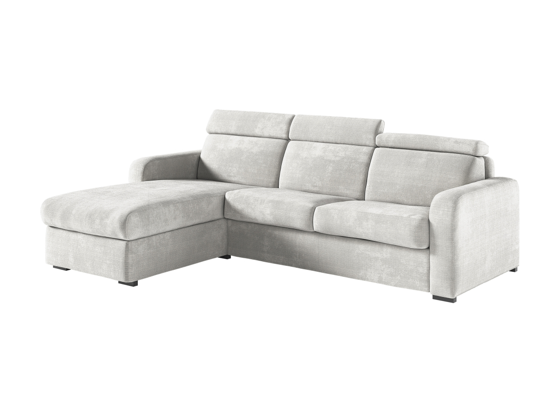 Canapé CAROLE d'angle convertible express 4 places couchage 140x190cm têtières réglables tissu chenille - épaisseur matelas 13cm