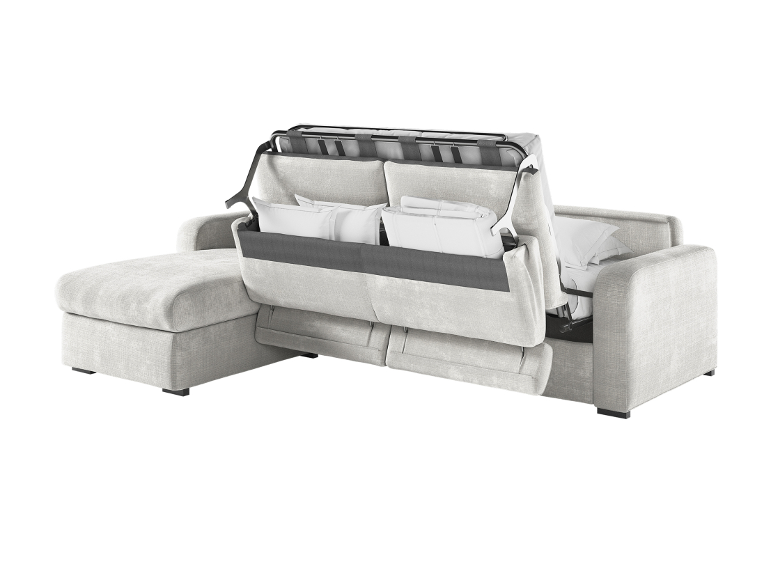 Canapé CAROLE d'angle convertible express 4 places couchage 140x190cm têtières réglables tissu chenille - épaisseur matelas 13cm