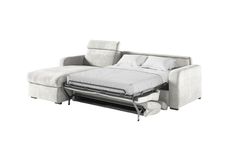 Canapé CAROLE d'angle convertible express 4 places couchage 140x190cm têtières réglables tissu chenille - épaisseur matelas 13cm