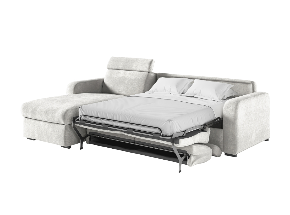 Canapé CAROLE d'angle convertible express 4 places couchage 140x190cm têtières réglables tissu chenille - épaisseur matelas 13cm
