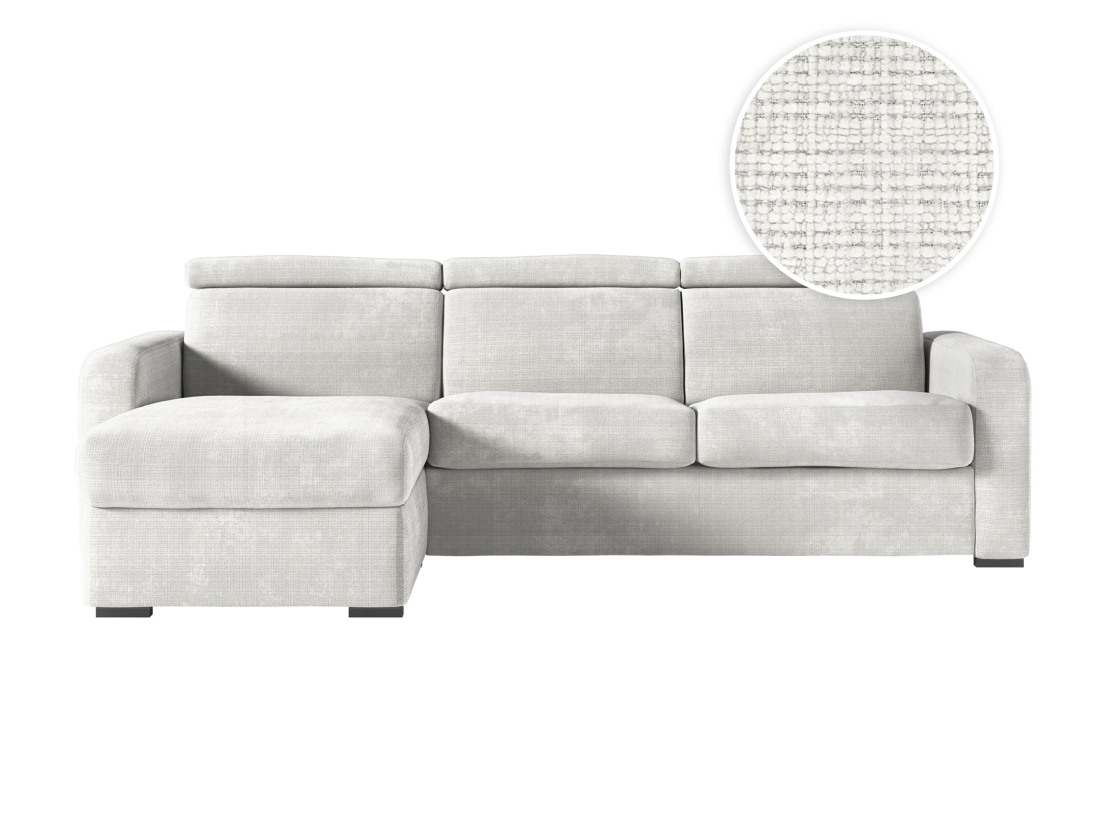 Canapé CAROLE d'angle convertible express 4 places couchage 140x190cm têtières réglables tissu chenille - épaisseur matelas 13cm
