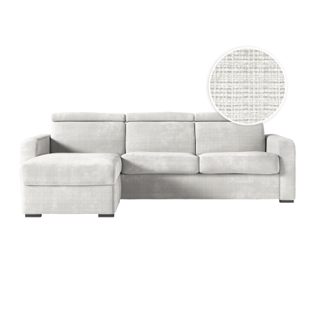 Canapé CAROLE d'angle convertible express 4 places couchage 140x190cm têtières réglables tissu chenille - épaisseur matelas 13cm