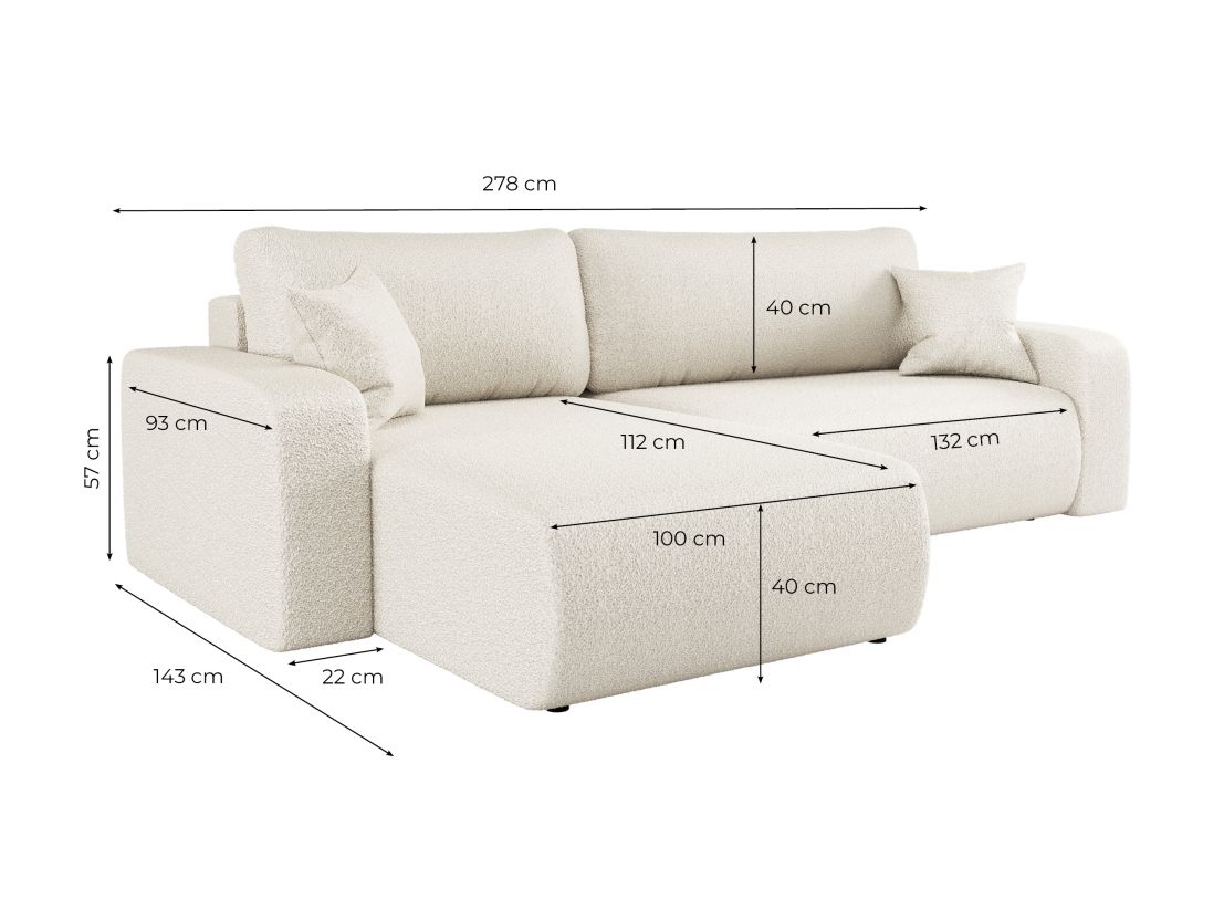 Canapé ALYA d'angle max réversible et convertible 5 places en tissu bouclette