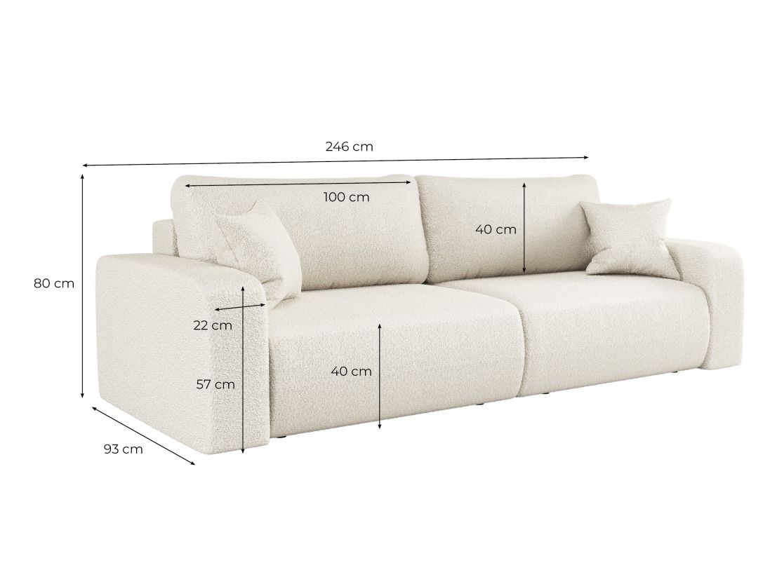 Canapé droit 3 places ALYA convertible en tissu bouclette