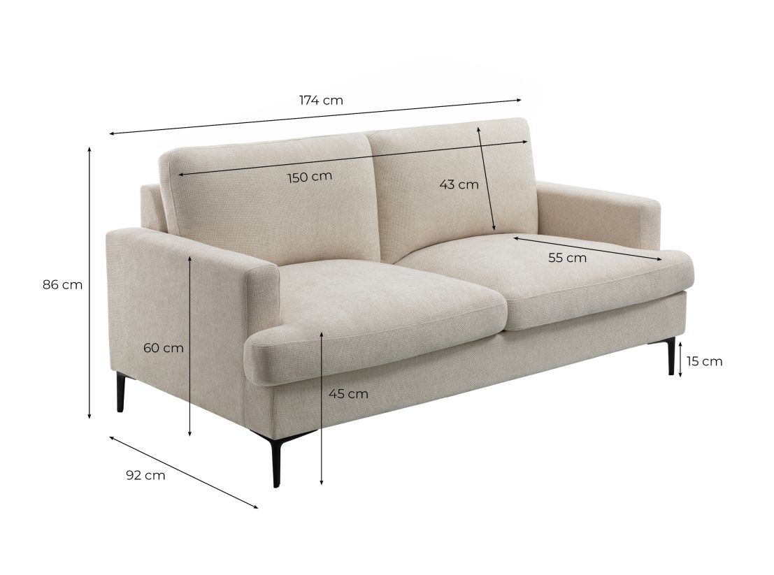 Canapé TALMA droit 3 places en tissu avec pieds métal