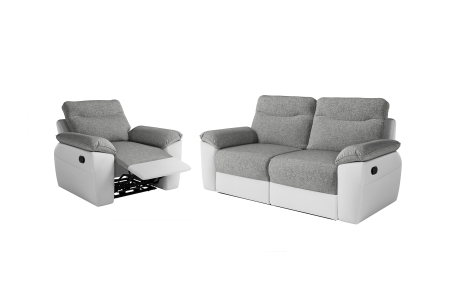 PACK - Canapé de relaxation ROSS manuel 3 places et fauteuil en tissu et simili
