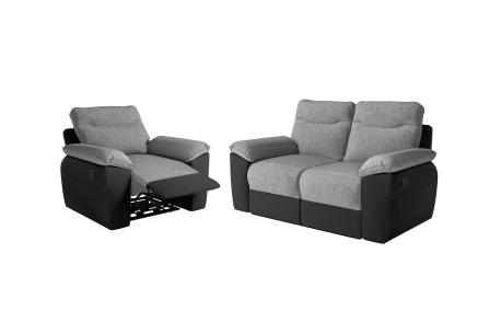 PACK - Canapé de relaxation ROSS manuel 2 places et fauteuil en tissu et simili