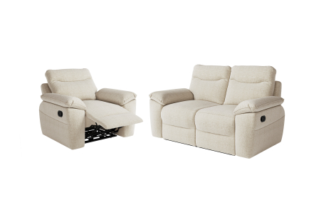 PACK - Canapé de relaxation ROSS manuel 2 places et fauteuil en tissu texturé 3D