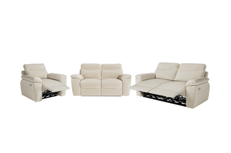 PACK - Canapé de relaxation ROSS électrique 3 et 2 places et fauteuil en tissu Easy Clean antitache