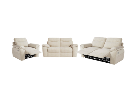 PACK - Canapé de relaxation ROSS électrique 3 et 2 places et fauteuil en tissu texturé 3D