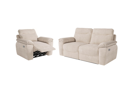PACK - Canapé de relaxation ROSS électrique 3 places et fauteuil en velours côtelé