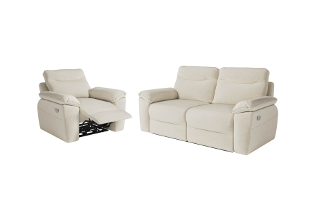 PACK - Canapé de relaxation ROSS électrique 3 places et fauteuil en tissu Easy Clean antitache