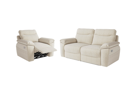 PACK - Canapé de relaxation ROSS électrique 3 places et fauteuil en tissu texturé 3D