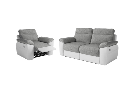 PACK - Canapé de relaxation ROSS électrique 3 places et fauteuil en tissu et simili