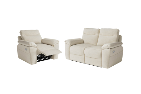 PACK - Canapé de relaxation ROSS électrique 2 places et fauteuil en tissu Easy Clean antitache