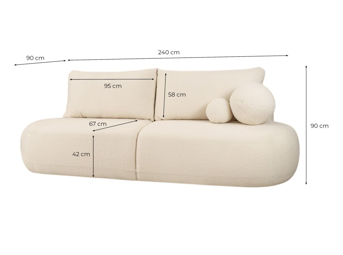 FABIO - Canapé convertible droit 4 places en tissu bouclettes