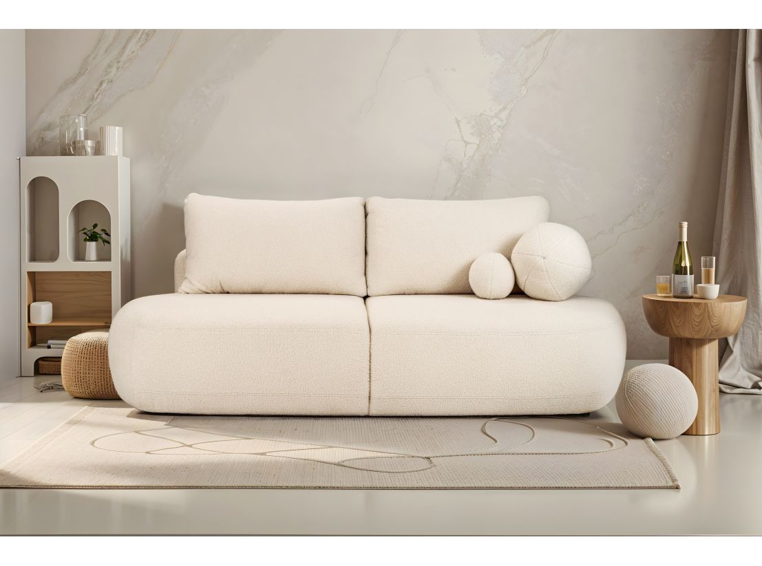 FABIO - Canapé convertible droit 4 places en tissu bouclettes