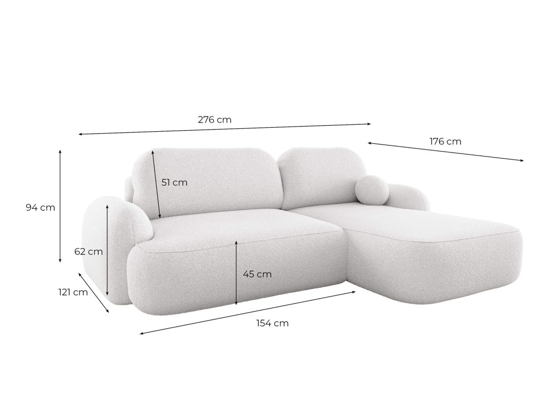 Canapé d'angle convertible MILLY 4 places avec coffre en tissu bouclette