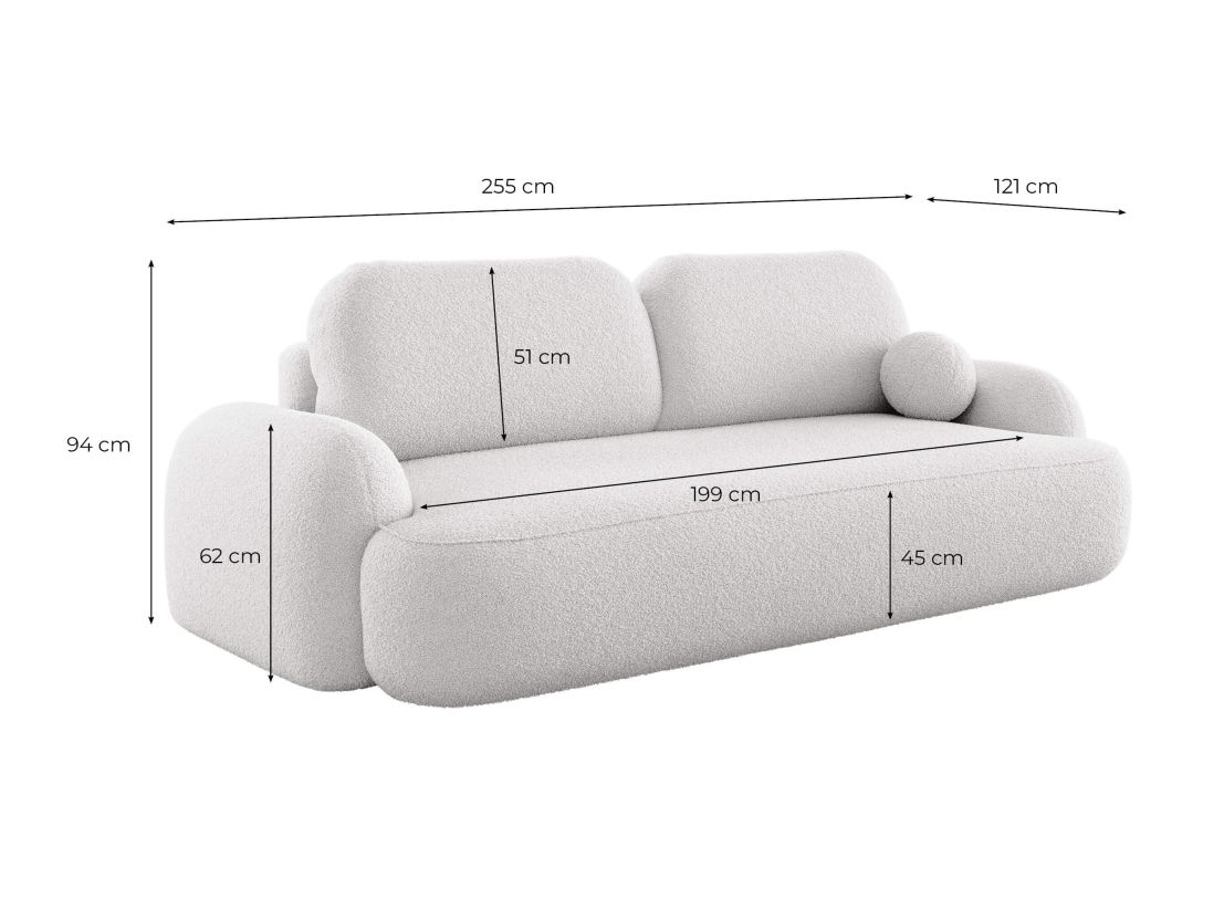 Canapé convertible MILLY 3 places avec coffre en tissu bouclette