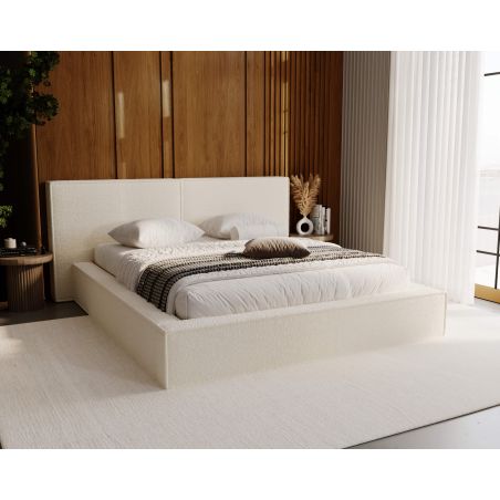 Lit avec rangement ZELIO en tissu bouclette - Dimensions du couchage : 140 x 200 cm