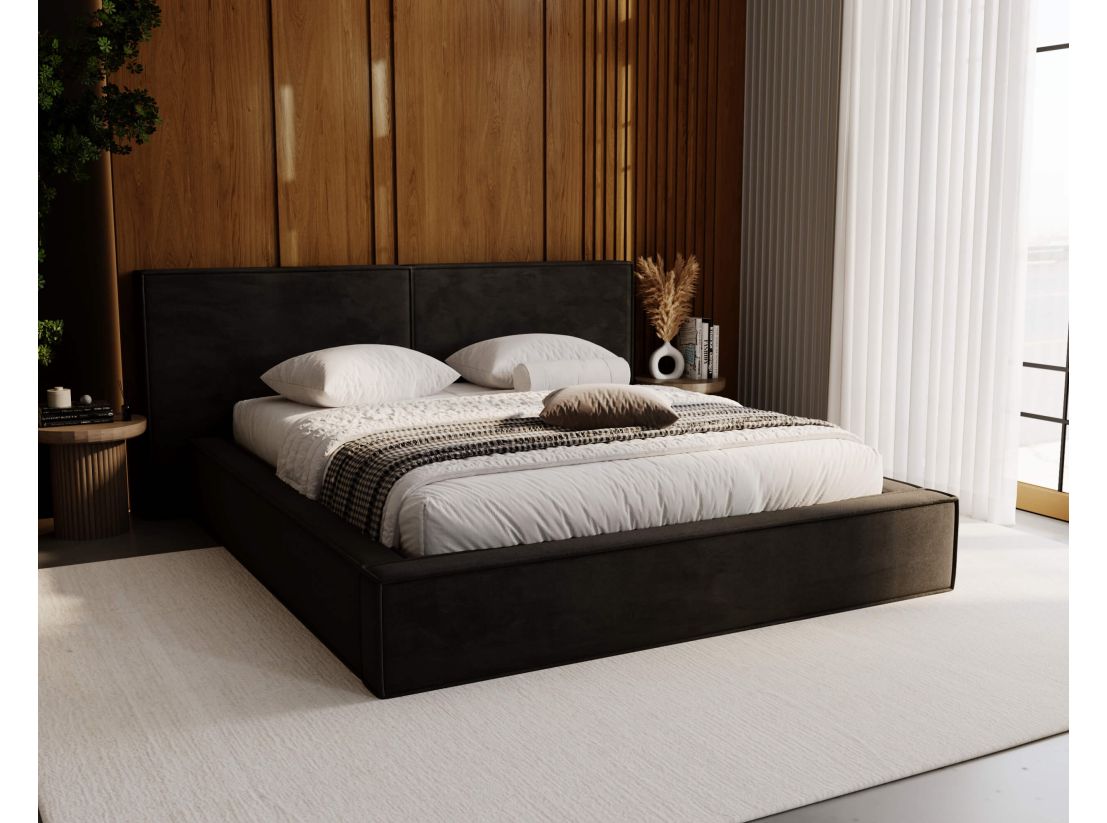 Lit coffre ZELIO en velours - Dimensions du couchage : 140 x 200 cm