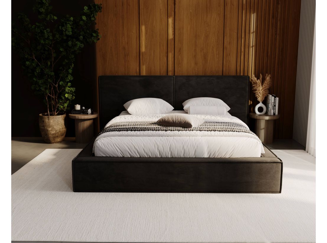 Lit coffre ZELIO en velours - Dimensions du couchage : 140 x 200 cm