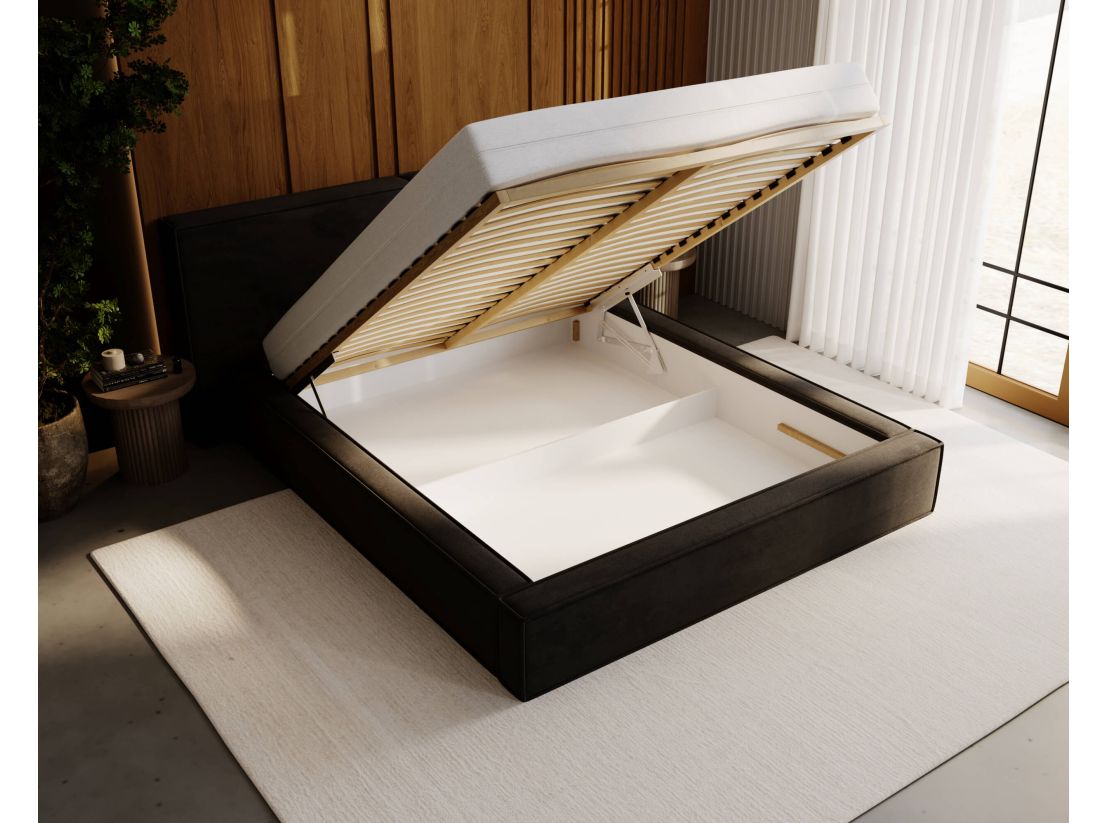 Lit coffre ZELIO en velours - Dimensions du couchage : 140 x 200 cm