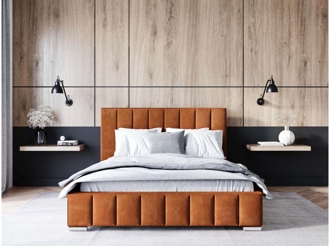 Lit coffre ELIA en velours - Dimensions du couchage : 140 x 200 cm