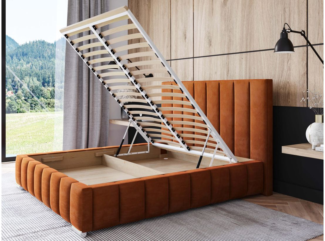 Lit coffre ELIA en velours - Dimensions du couchage : 140 x 200 cm