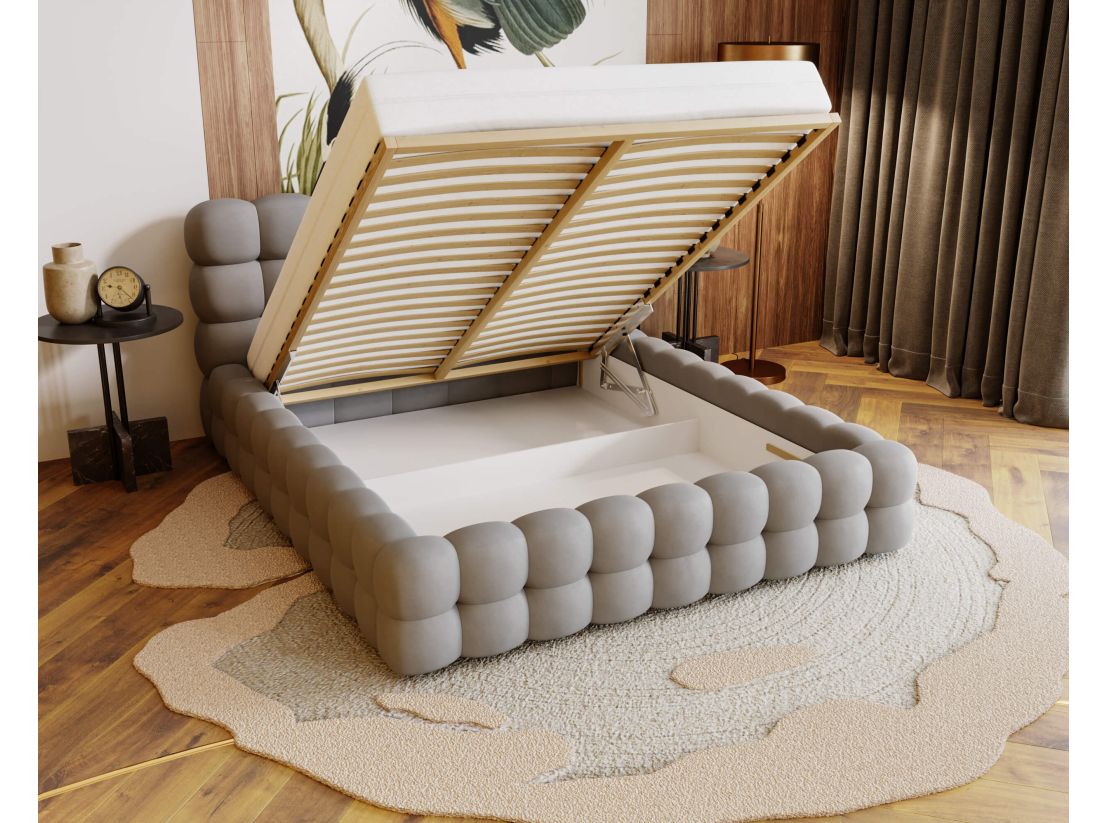 Lit coffre CARLY en velours - Dimensions du couchage : 140 x 200 cm