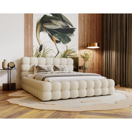 Lit coffre CARLY en tissu bouclette - Dimensions du couchage : 140 x 200 cm