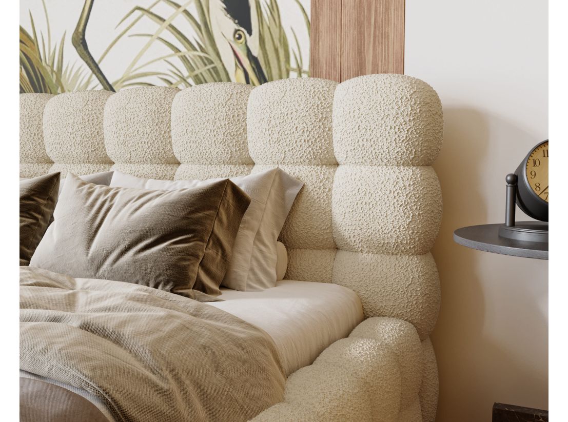 Lit coffre CARLY en tissu bouclette - Dimensions du couchage : 140 x 200 cm