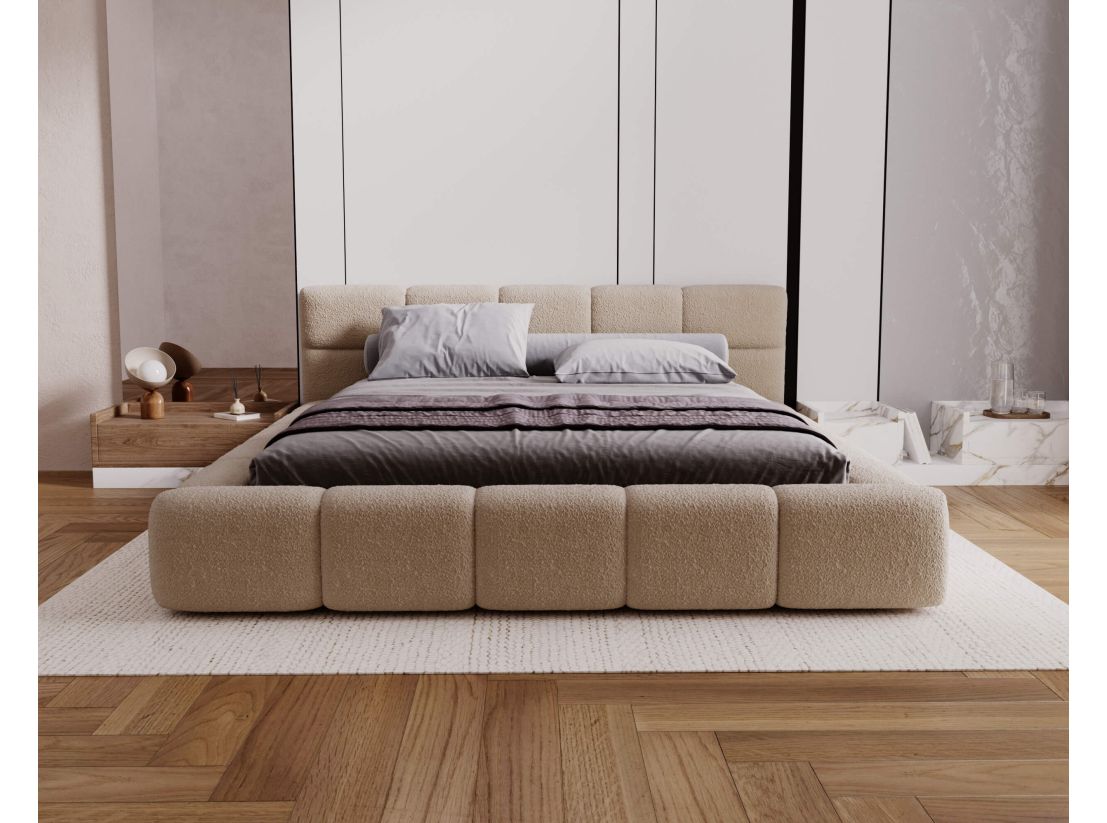 Lit coffre BELLO en tissu bouclette - Dimensions du couchage : 160 x 200 cm